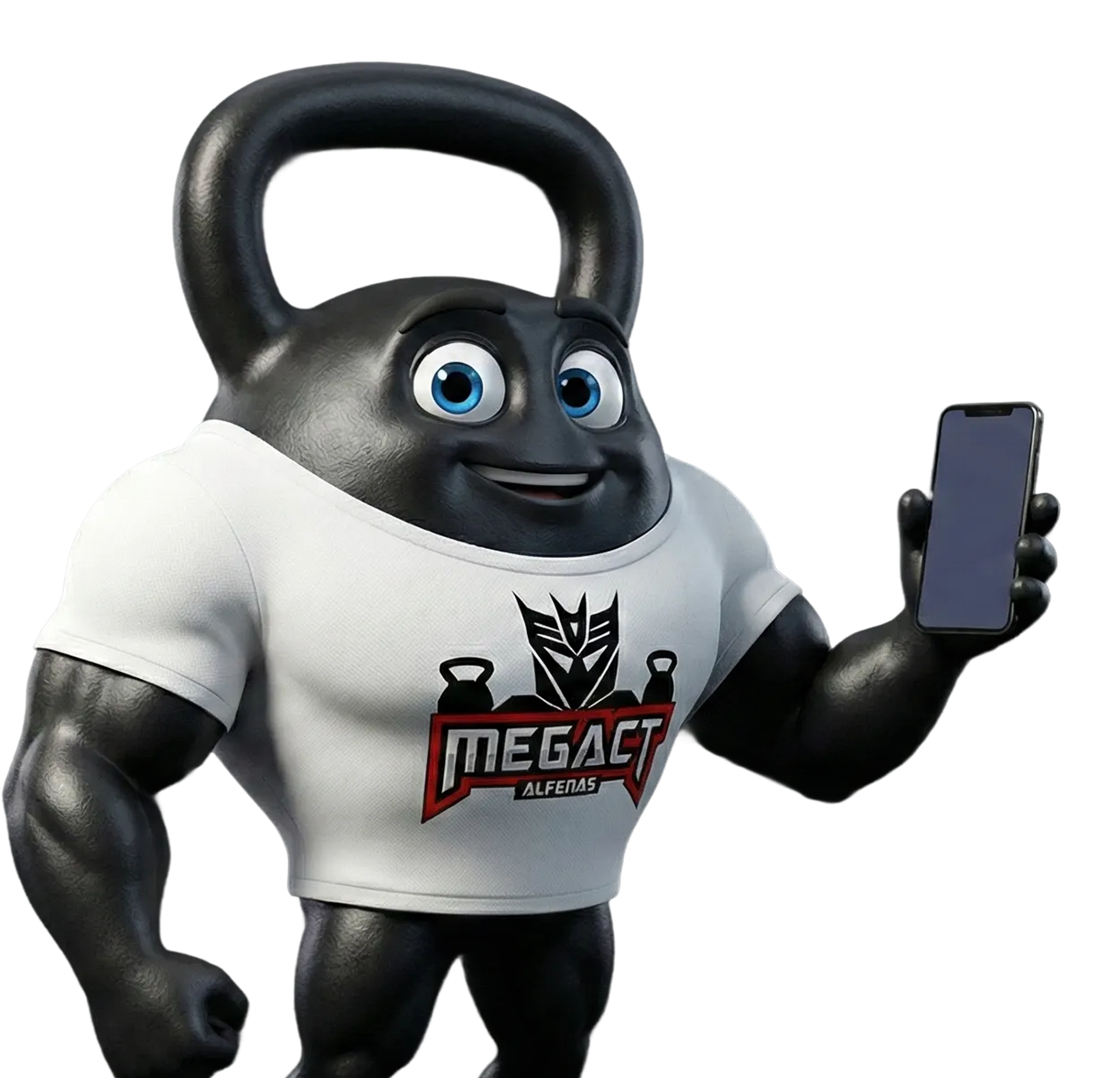 Mascote Mega CT segurando celular